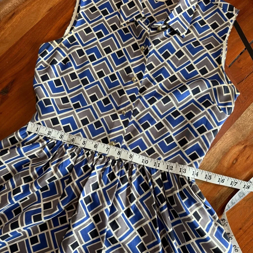 Kate Spade Lora Sleeveless Gray Blue Collared Silk Dress with Pockets